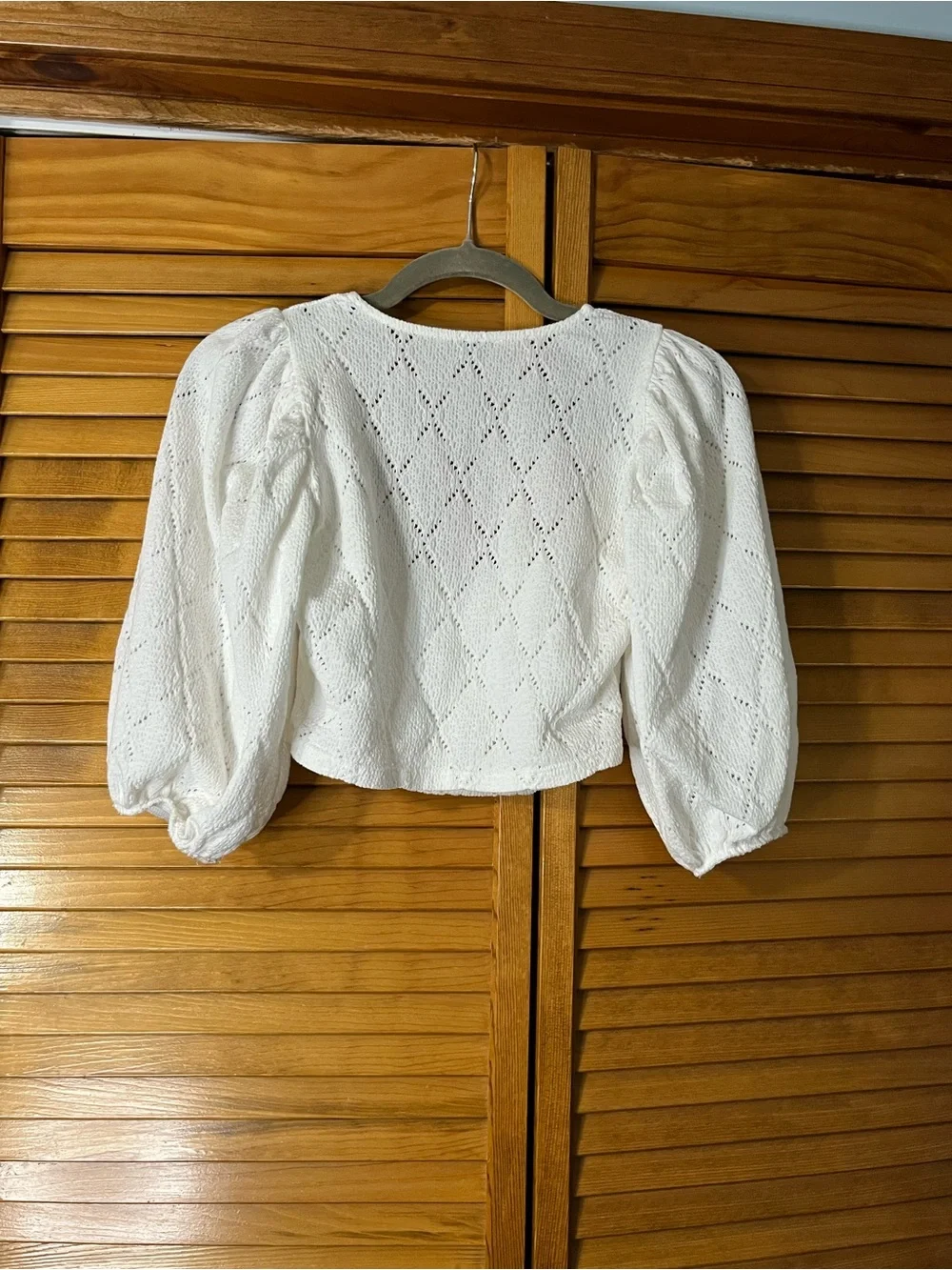 Zara Cotton Eyelet Puff-Sleeve Square-Neck Cropped Top